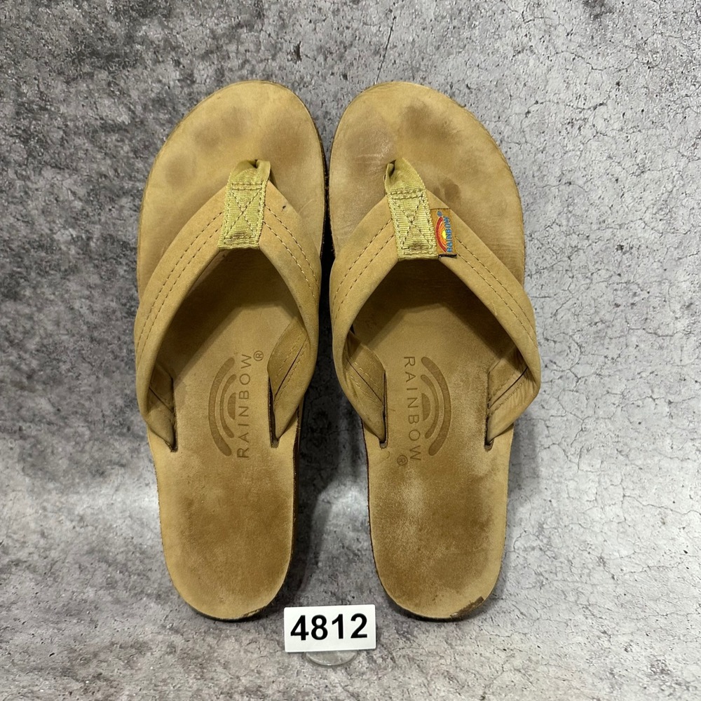 Rainbow Sandals Ladies Large Size 7.5-8.5 Tan Premier Leather Single Layer Flip